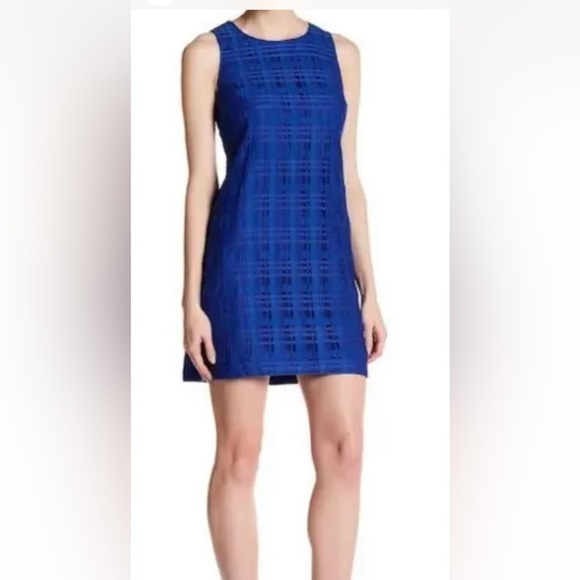 CECE ARTIC BLUE ARLINGTON TARTAN LACE SHIFT DRESS SIZE 10. NWOT - Picture 1 of 13